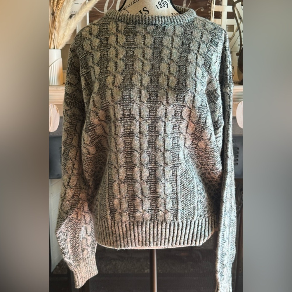 Bugatchi Unisex Wool Blend Knit Sweater Large Gray Cream Blended Colors Vintage